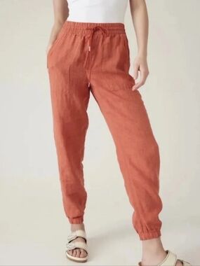 Athleta- Women's Retreat 100% Linen Jogger Pants Persimmon Coral Size 4